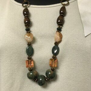 Gemstone Necklace Bohemian Necklace Agate Stone Wood Crystal Necklace Handmade